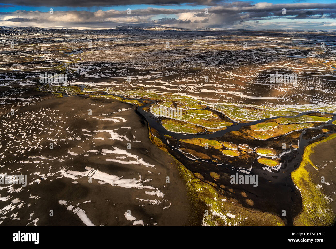 Luftaufnahmen von Flussbetten, Hochland, Island Stockfoto