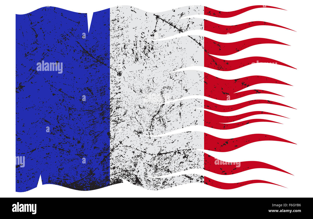Eine wellenförmige grunged französische Flaggendesign auf weißem Hintergrund Stockfoto