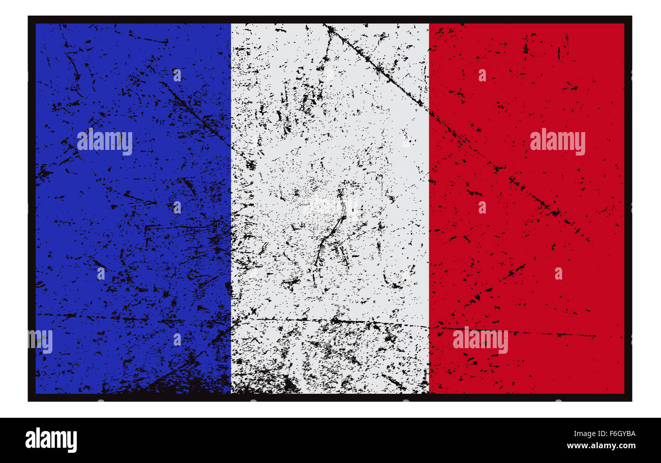 Ein grunged französische Flaggendesign isoliert auf weißem Hintergrund Stockfoto