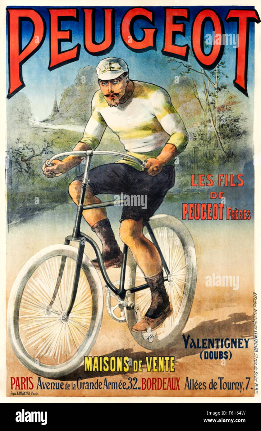 Plakatwerbung Peugeot Fahrräder aus "Les Fils de Peugeot Frères Sitz in Valentigney, Doubs ca. 1899. Stockfoto