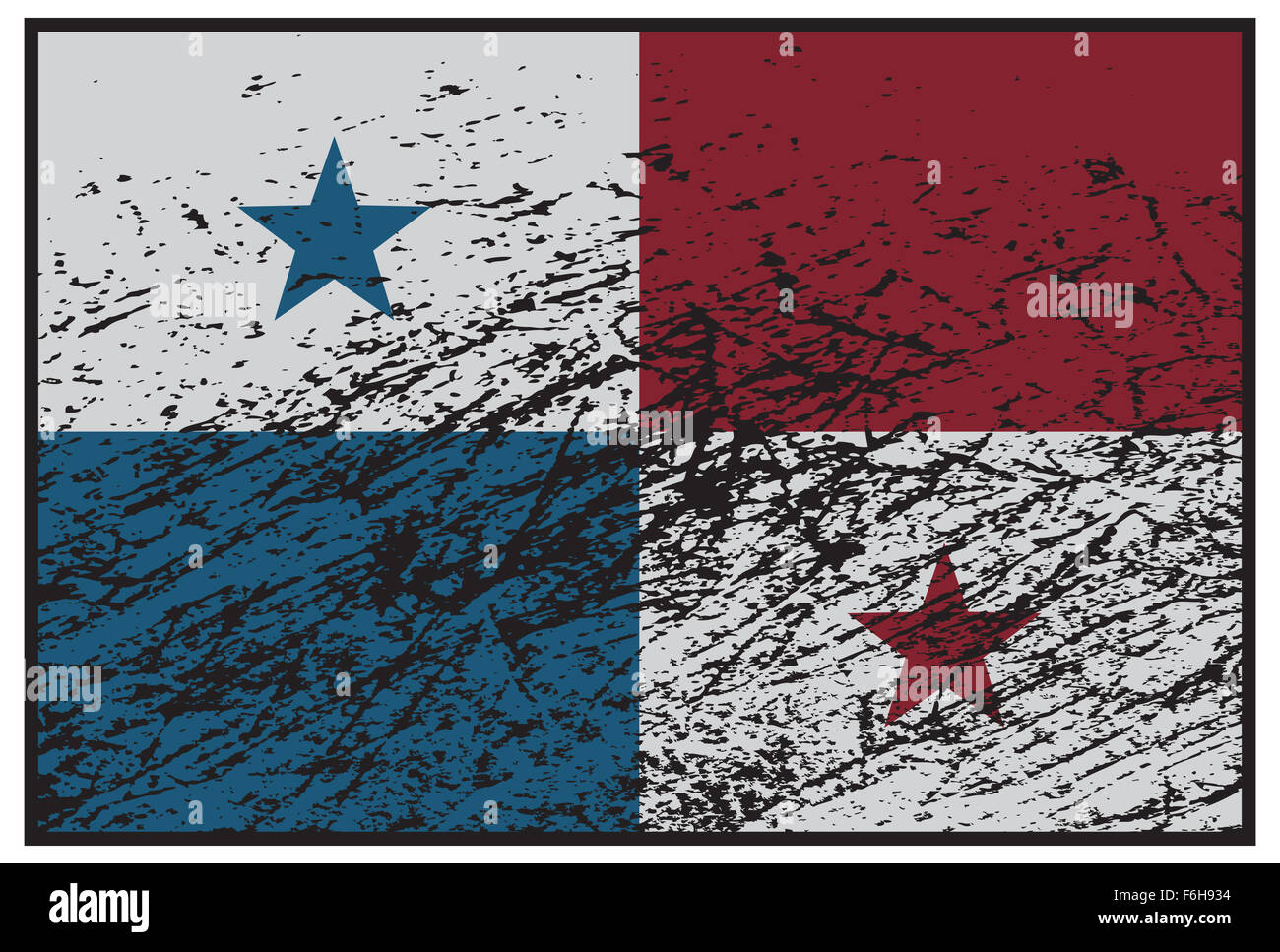 Ein Panama Flaggendesign mit einem Grunge isoliert auf weißem Hintergrund Stockfoto