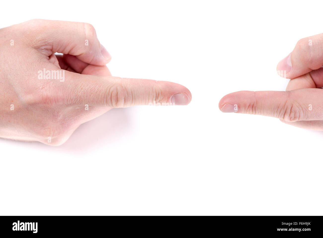 Zwei Finger in der Verbindung auf weißem Hintergrund Stockfoto