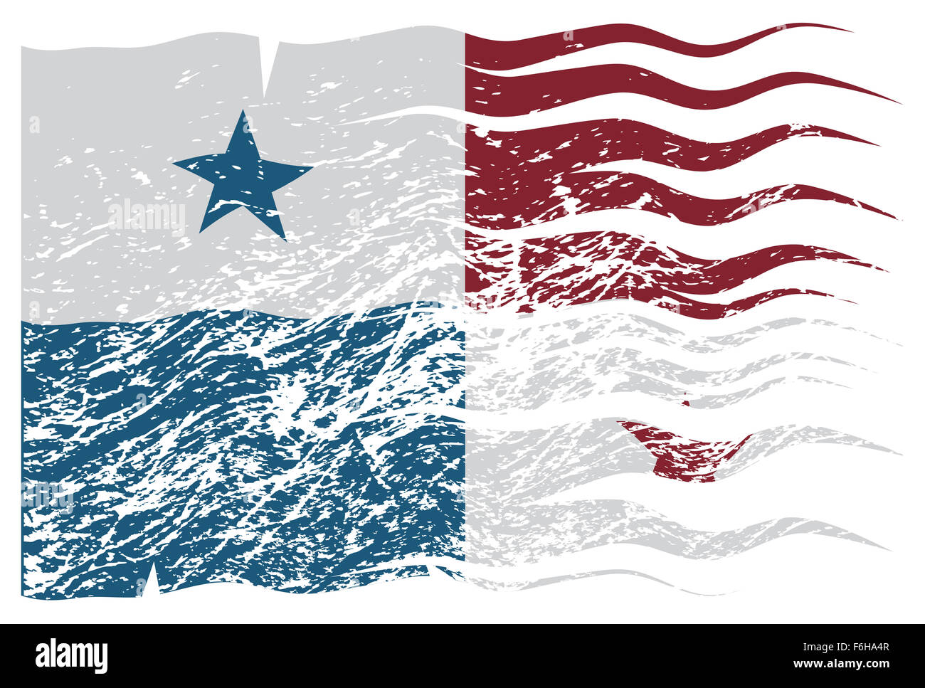 Ein wellenförmiges Panama Flaggendesign mit einem Grunge isoliert auf weißem Hintergrund Stockfoto