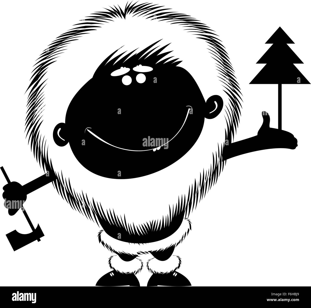 Comic-Cartoon-Mann mit Axt Schnitt den Baum Stock Vektor