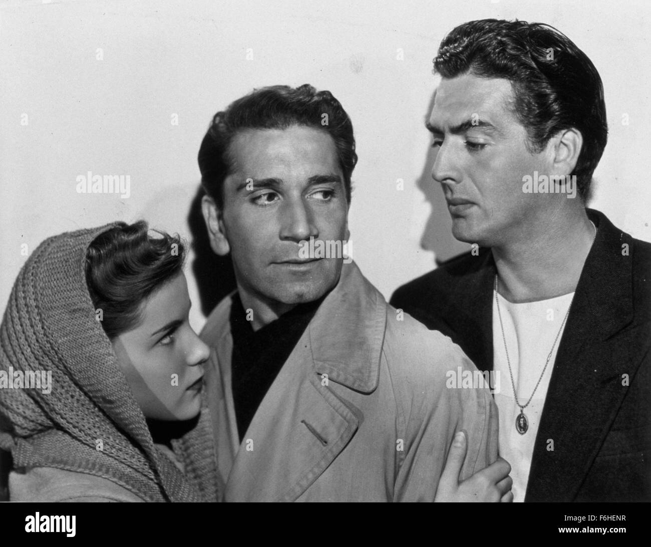 1948, Filmtitel: Schrei der Stadt, Regie: ROBERT SIODMAK, Studio: FOX, abgebildet: RICHARD CONTE, VICTOR MATURE, DEBRA PAGET. (Bild Kredit: SNAP) Stockfoto