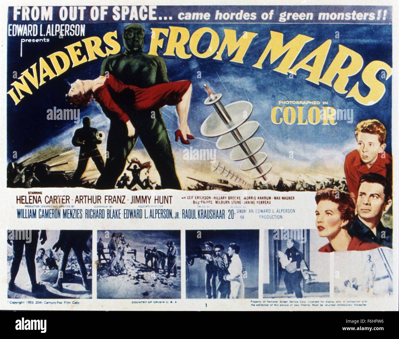 1953, Filmtitel: Invasoren vom MARS, Regie: WILLIAM CAMERON MENZIES, Studio: FOX, abgebildet: PLAKATKUNST, ALIENS, Science Fiction, HORROR. (Bild Kredit: SNAP) Stockfoto