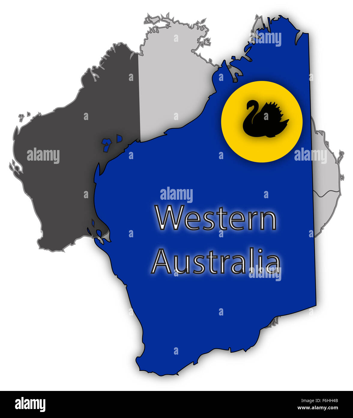 Western Australia Karte und Flagge auf einem weißen Hintergrund isoliert Stockfoto