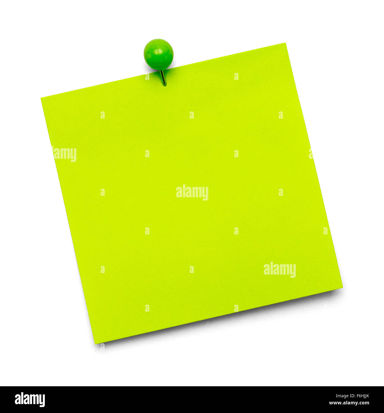 Grünes Papier-Schuldbrief mit textfreiraum und Tack, Isolated on White Background. Stockfoto