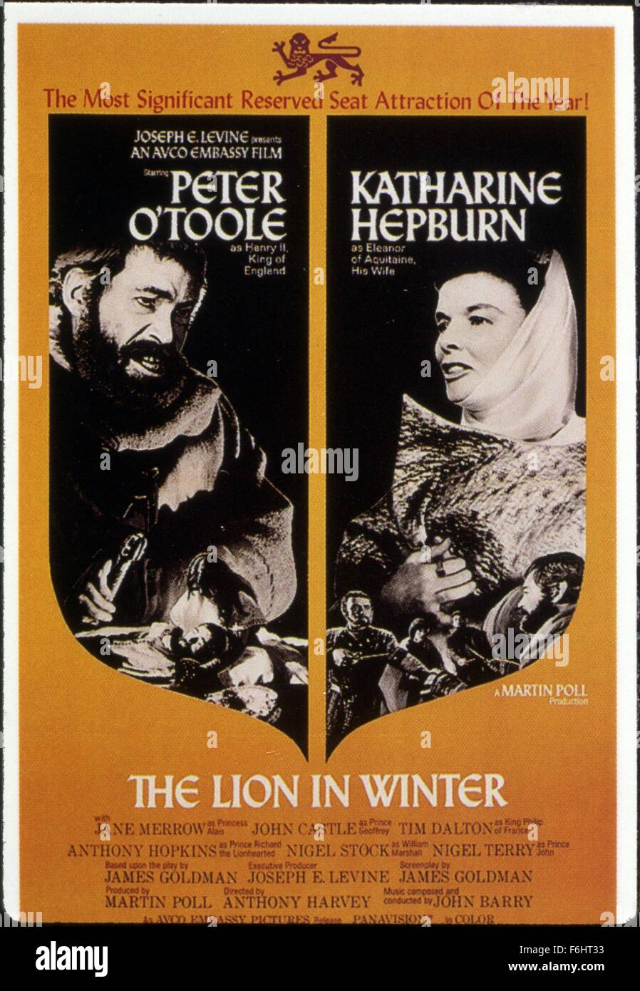 1968, Filmtitel: LION IN WINTER, Direktor: ANTHONY HARVEY, Studio: AVCO-Botschaft, im Bild: KATHARINE HEPBURN, PETER O' Toole, königlich, königlich, PLAKATKUNST. (Bild Kredit: SNAP) Stockfoto