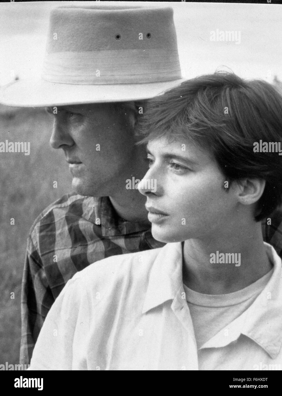 Datum der Freigabe: 20. August 1990 Film Titel: Elfenbein Jäger aka letzten Elefanten STUDIO: Turner Bilder Regie: Joseph Sargent PLOT: Autor entdeckt, dass seine fehlende wissenschaftliche Mitarbeiterin verschwinden möglicherweise illegalen Handel mit Elfenbein Stoßzähne verwandt sind.   Im Bild: JOHN LITHGOW als Robert Carter und ISABELLA ROSSELLINI als Maria DiConti.   (Bild Kredit: C Turner Bilder/Unterhaltung Bilder) Stockfoto