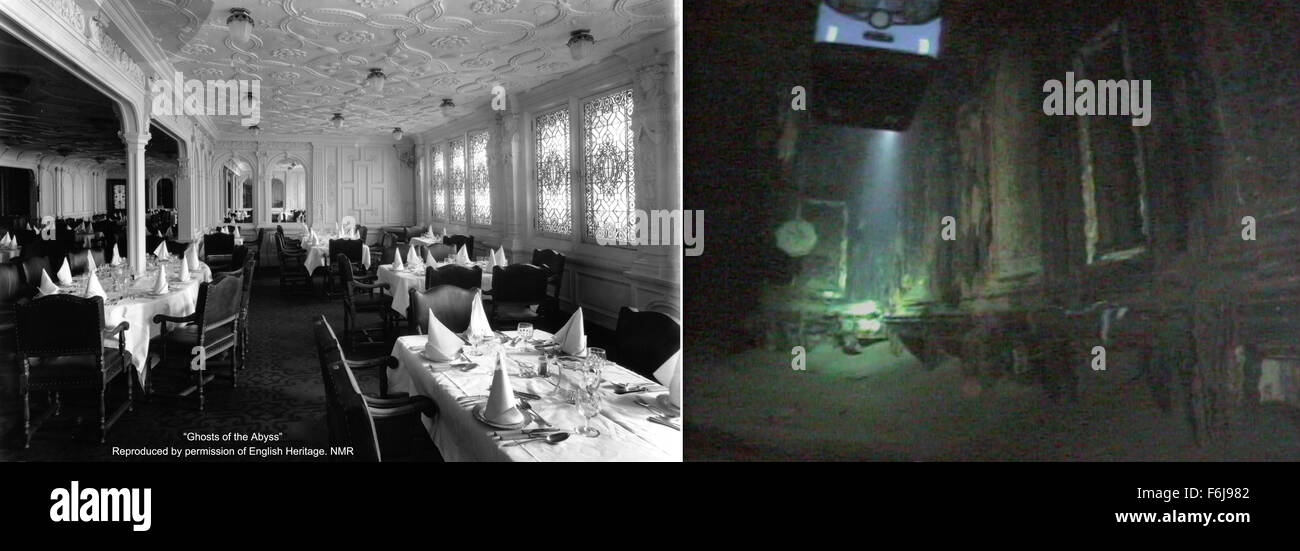 31. März 2003; Hollywood, Kalifornien, USA; Noch von der Titanic Speisesaal ursprünglich aussah, und wie sieht es nun aus der Familie Dokumentarfilm '' Ghosts of the Abyss'' unter der Regie von James Cameron. Stockfoto