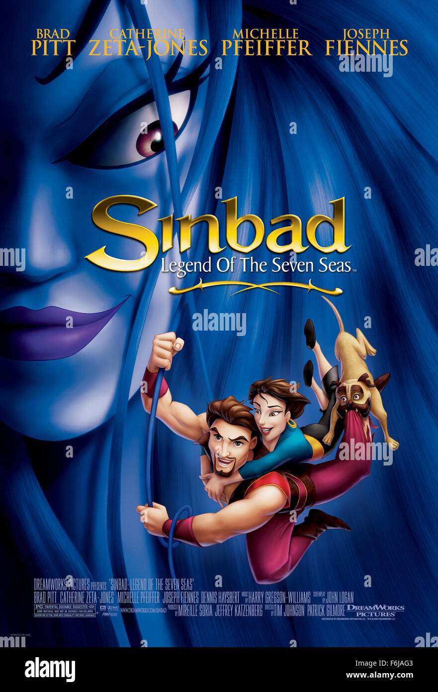 2. Juli 2003; Hollywood, Kalifornien, USA; Plakat von der Familie, animierte, Fantasy, Abenteuer '' Sinbad: Legende der sieben Meere "unter der Regie von Patrick Gilmore und Tim Johnson. Stockfoto