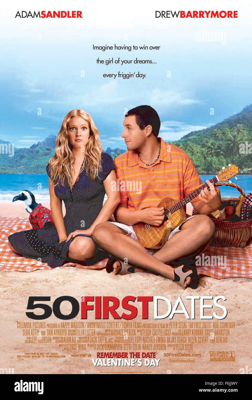 Datum der Freigabe: 15. Februar 2004. FILMTITEL: 50 erste Dates. STUDIO: Columbia Pictures. PLOT: Henry Roth lebt in einem Hawaii-Paradies mit endlosen Frauen mit nicht an Bedingungen geknüpft. Dies ist bis er Lucy Whitmore kennenlernt. Henry und Lucy genießen die Gesellschaft des jeweils anderen und fühlt sich zum Jahresbeginn eine ernsthafte Beziehung auftritt. Annäherung an Lucy am nächsten Tag, ist Henry verwirrt, wenn Lucy nicht, ihn zu erkennen. Dies ist der Moment, die, den Henry entdeckt, dass Lucy tatsächlich kurzfristig Gedächtnisverlust leidet und mich nicht, jeden einzelnen Tag erinnern kann. Henry lässt ihn aufhalten und ist bereit Stockfoto