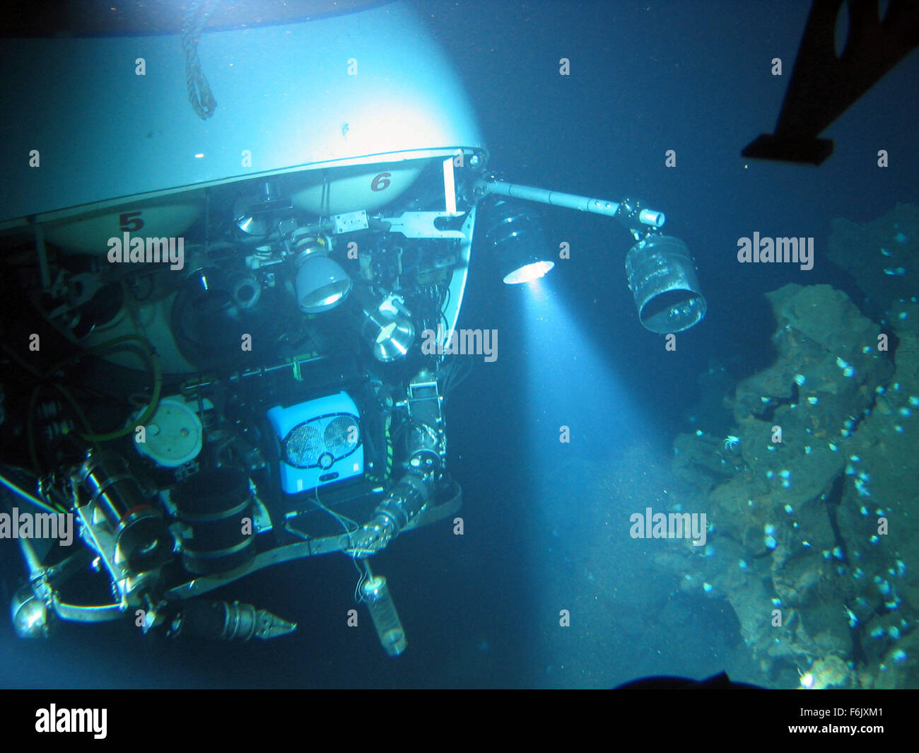 Erscheinungsdatum: 28. Januar 2005 Film Titel: Aliens von der tiefen STUDIO: Buena Vista Bilder Regisseur: James Cameron, Steven Quale PLOT: James Cameron verbündet sich mit NASA-Wissenschaftler, der mittelozeanische Rücken, eine versunkene Kette der Berge zu erkunden, dass Band der Erde und sind Heimat einiger der einzigartigsten Lebensformen unseres Planeten.   Bild: Szene aus dem Dokumentarfilm.   (Bild Kredit: C Buena Vista Pictures/Entertainment Bilder) Stockfoto