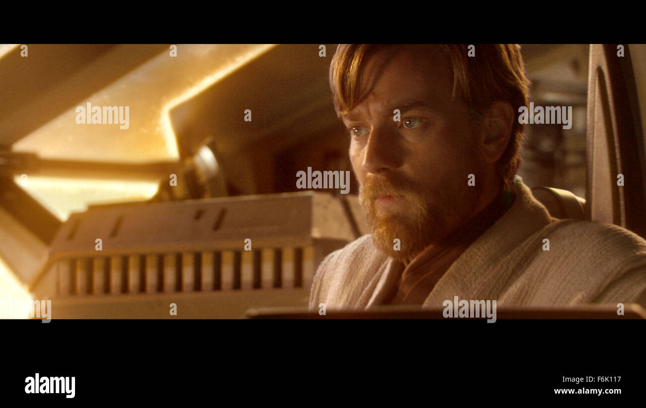 Datum der Freigabe: 19. Mai 2005. FILMTITEL: Star Wars: Episode III-die Rache von den Sith. STUDIO: Lucasfilm. PLOT: Eine Reifung Anakin Skywalker geht auf die dunkle Seite der Kraft und Sith-Lord Darth Vader wird. Wir erleben die Umwandlung in eine dunkle, beängstigend noch spannender Höhepunkt. Die Geschichte hier logischerweise richtet den Ereignissen von Episode IV, die ursprüngliche 1977 Star Wars Film in dem Darth Vader in den Krieg gegen seine eigenen Kinder, Luke und Leia zieht. Im Bild: EWAN MCGREGOR als Obi-Wan Kenobi. Stockfoto