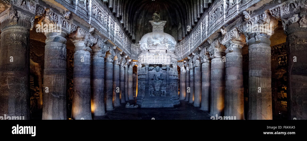 Ajanta Höhlen #26, Indien. Stockfoto
