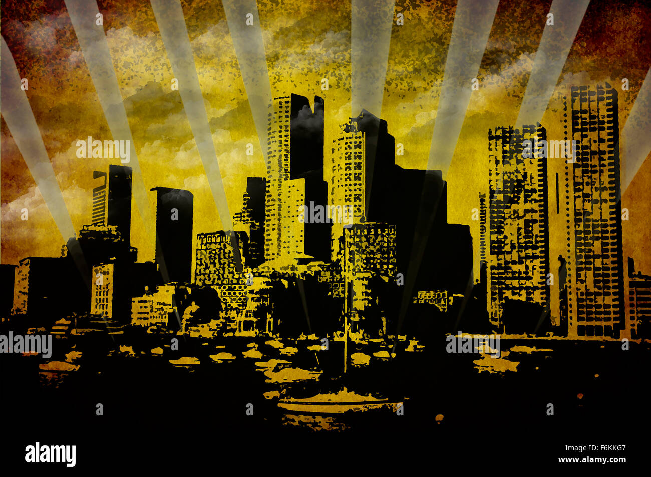 Skyline von Boston über St Charles River, -Illustration auf Grunge Hintergrund Stockfoto