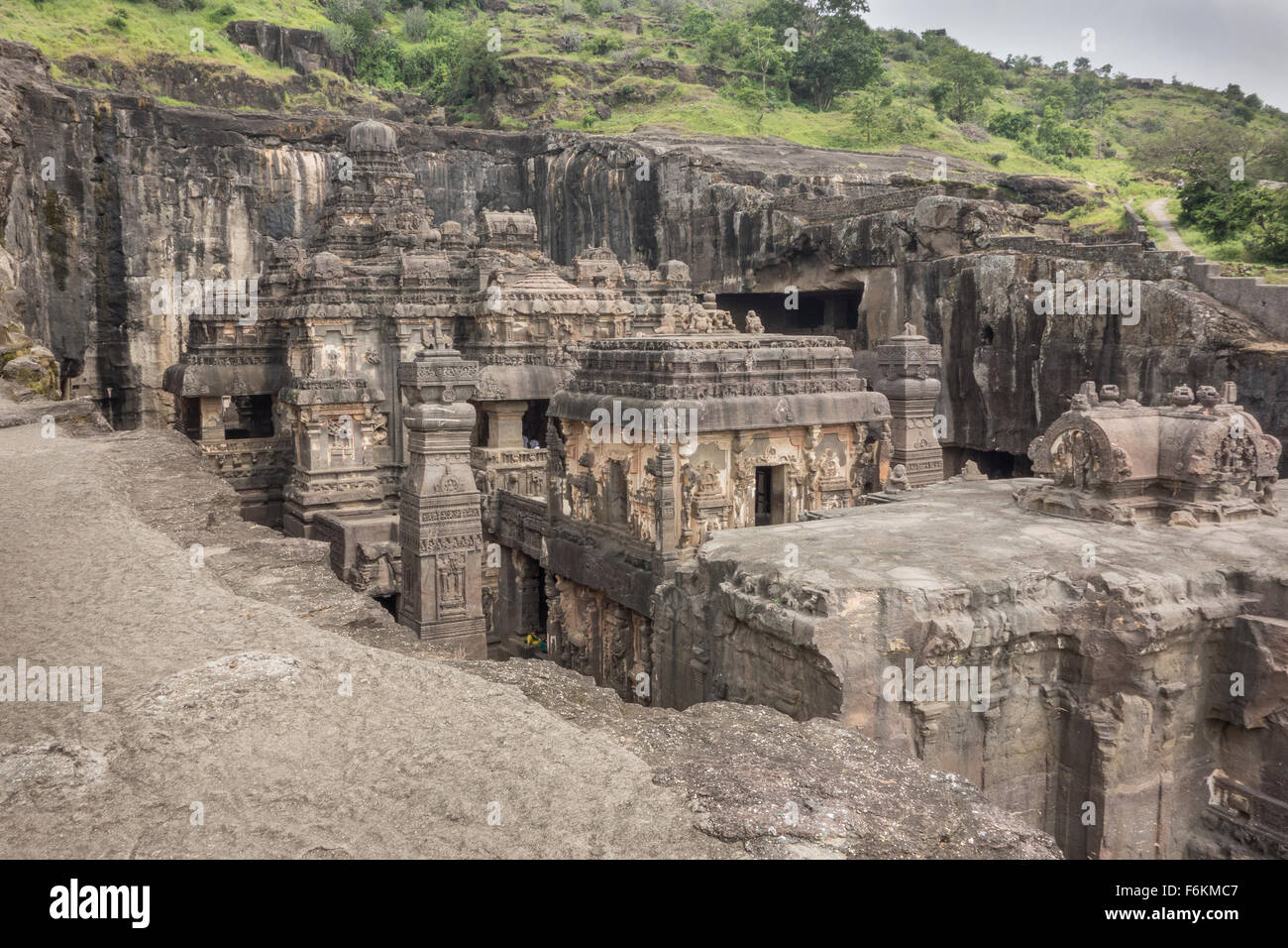 Der berühmte Kailasa-Tempel (Cave 16) von den Höhlen von Ellora, Indien. Stockfoto