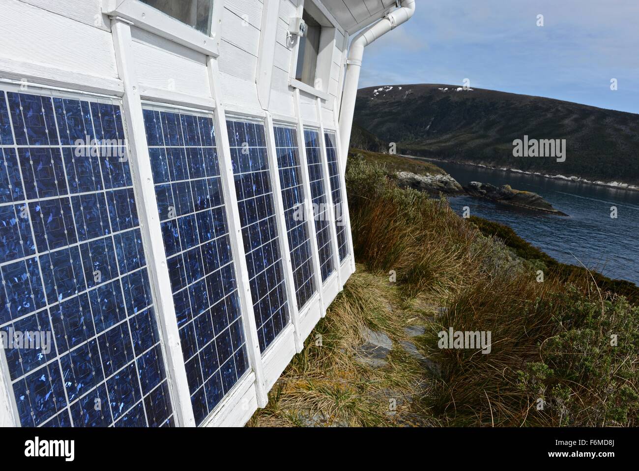 Solar-Panels. San Juan Salvamento-Lighthouse.Administered im Rahmen von der argentinischen Provinz Tierra Del Fuego, Staten Isla Stockfoto