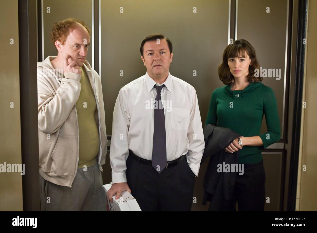 Datum der Freigabe: 2. Oktober 2009. FILMTITEL: The Invention of Lying. STUDIO: Radarbilder. PLOT: Eine Komödie in einer Welt, wo niemand jemals gelogen hat, bis ein Schriftsteller die Gelegenheit zur persönlichen Bereicherung ergreift. Im Bild: LOUIS C.K wie Greg mit RICKY GERVAIS als Mark Bellison und JENNIFER GARNER als Anna McDoogles. Stockfoto