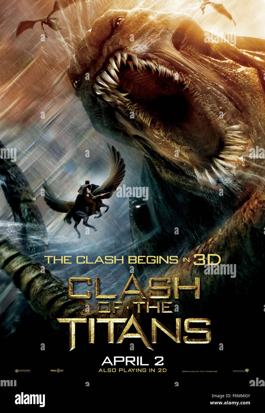 Erscheinungsdatum: 26. März 2010. FILMTITEL: Clash of the Titans. STUDIO: Legendary Pictures. PLOT: Die sterbliche Sohn des Gottes Zeus begibt sich auf eine gefährliche Reise, die Unterwelt und deren Lakaien verbreiten ihre bösen Erde sowie den Himmeln zu stoppen. Im Bild: Poster Stockfoto