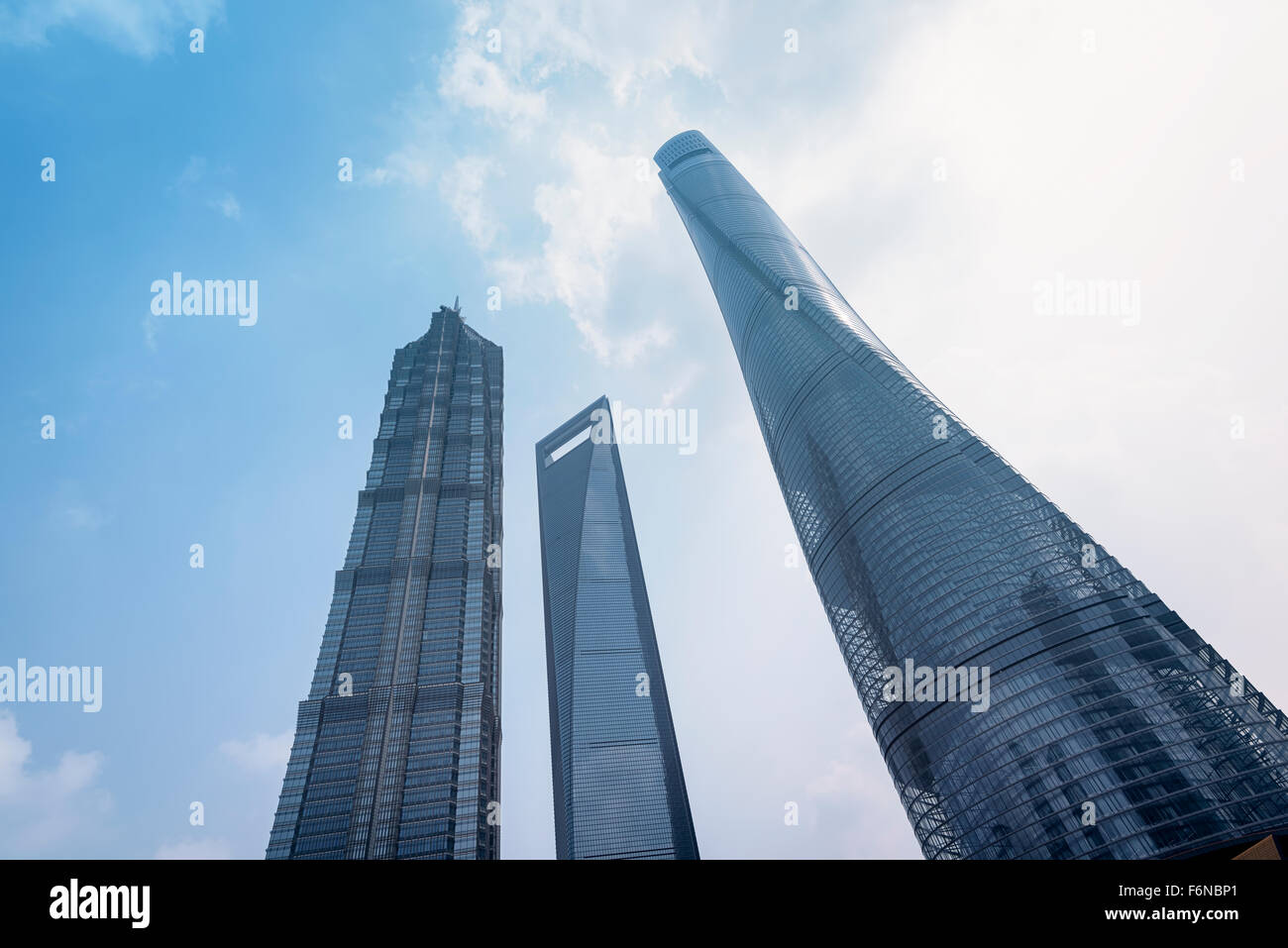 Shanghai World Financial Center, Shanghai Tower und Jin Mao Tower im Lujiazui Distrikt in Shanghai. Shanghai Tower ist neueste und Stockfoto