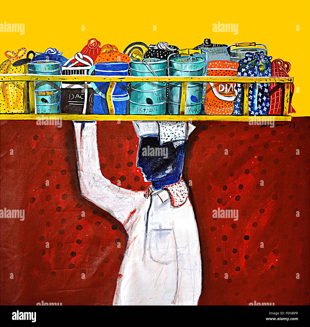 Dabbawala Gemälde, Bombay, Mumbai, Maharashtra, Indien, asiatische, indische Malerei Stockfoto