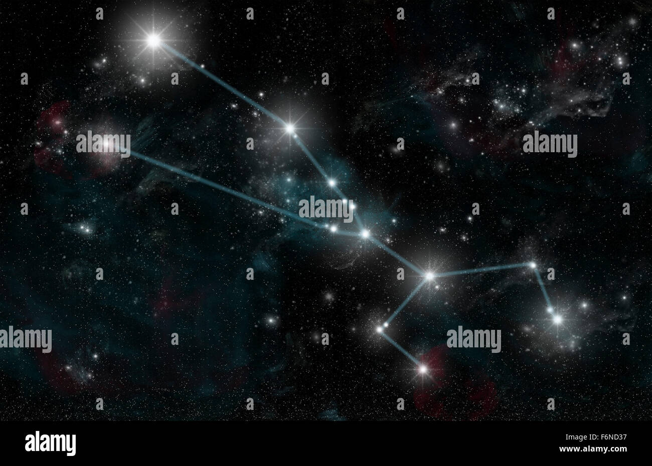 Eine künstlerische Darstellung des Sternbildes Stier. Das Sternbild enthält die Sternhaufen der Plejaden und der Stockfoto