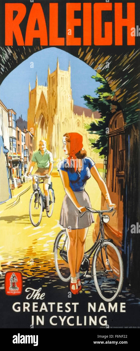Raleigh "Der größte Name in Cycling" der 1950er Jahre Werbeplakat. Stockfoto
