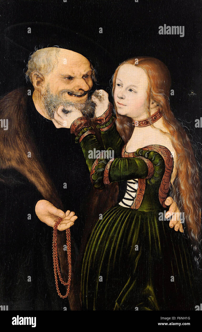 Lucas Cranach der ältere - das ungleiche Paar (Alter Mann in der Liebe) Stockfoto