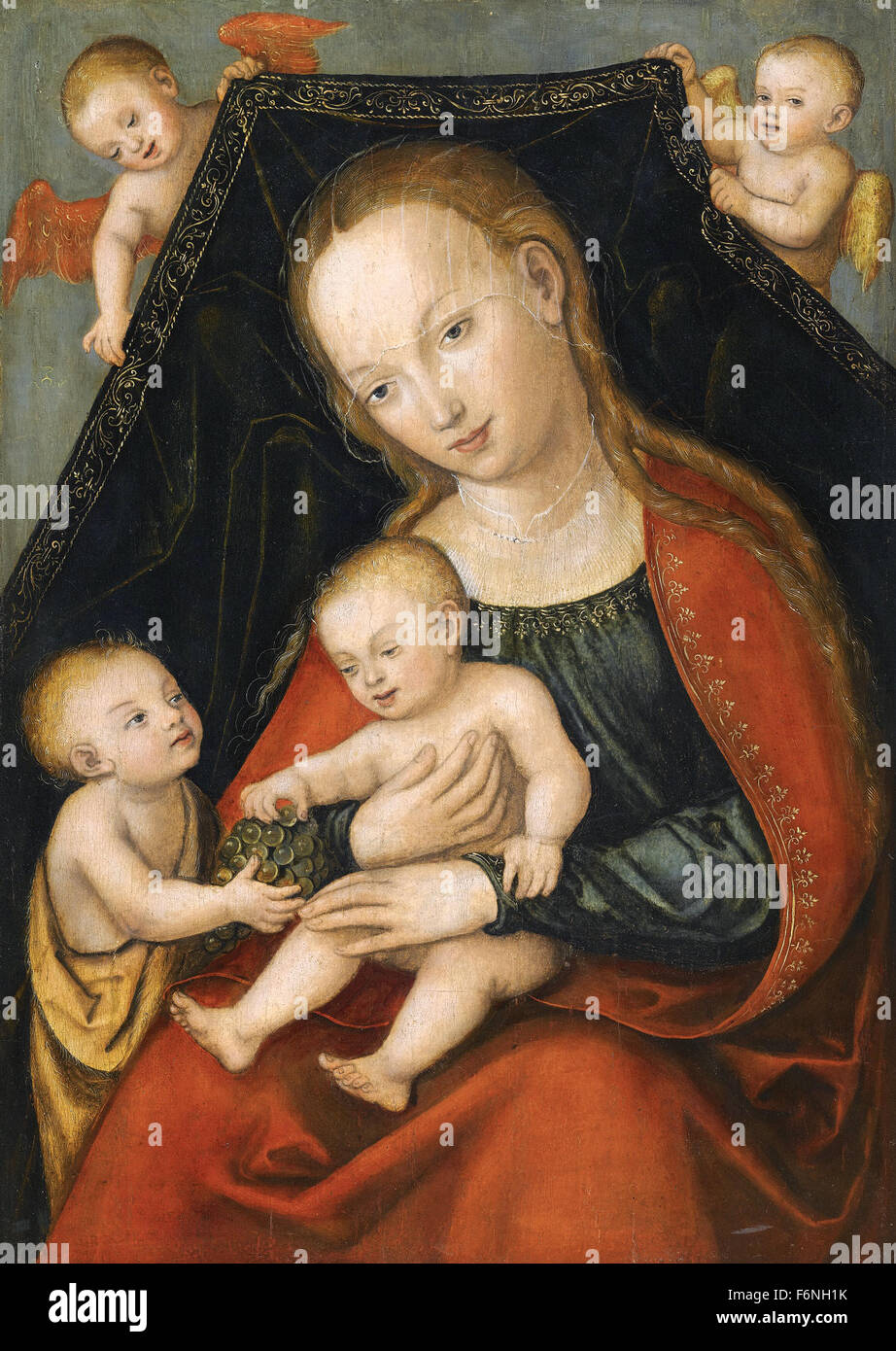 Lucas Cranach der ältere - die Jungfrau und Kind mit dem Heiligen Johannes dem Täufer und zwei Engeln Stockfoto
