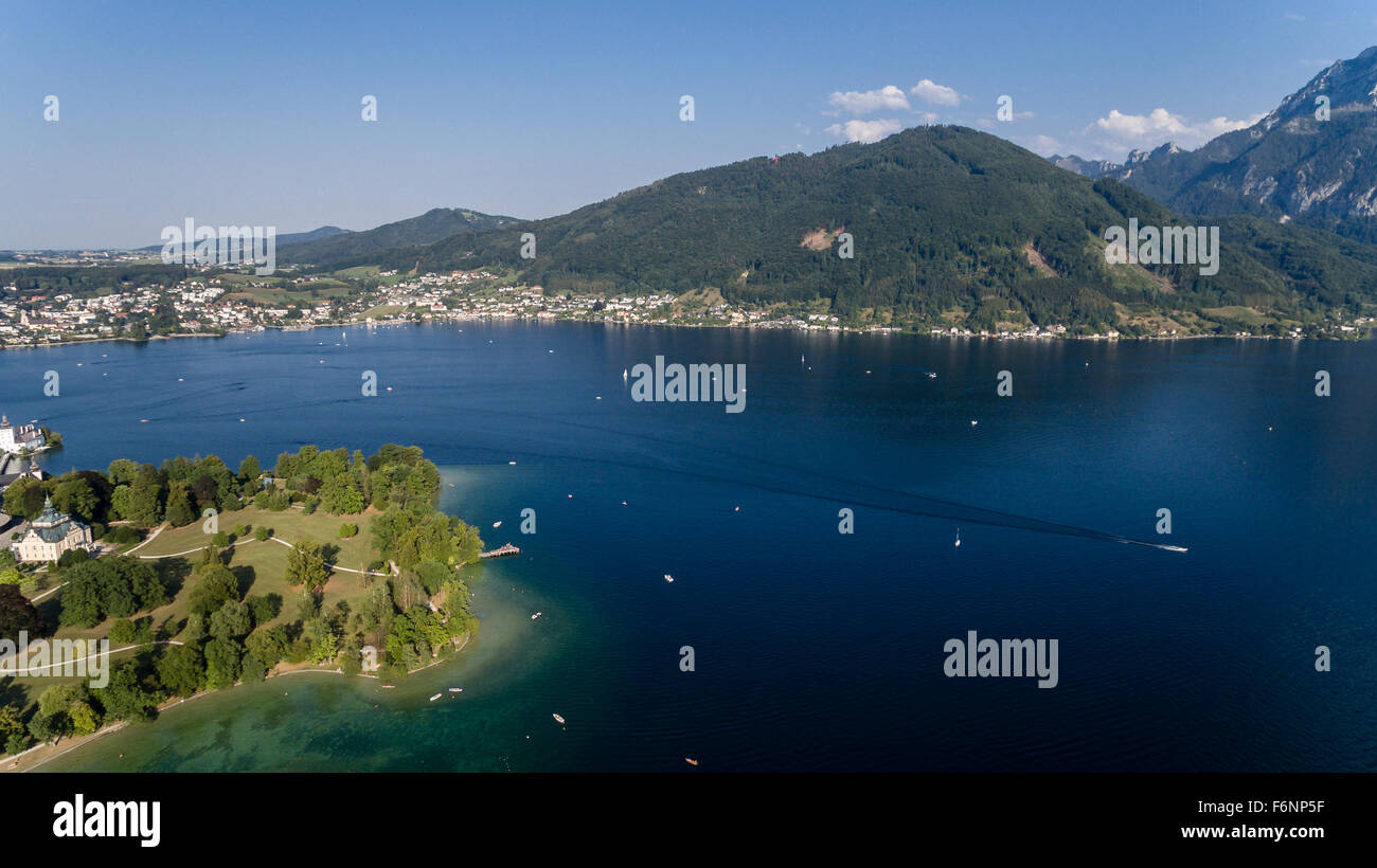 Gmunden, Traunsee, Österreich, Alpen, Salzkammergut, Luftbild Stockfoto