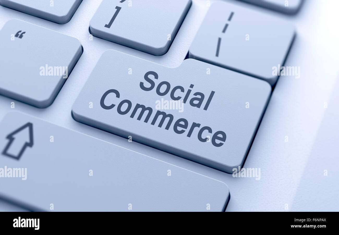 Social-Commerce Wort Taste auf der Computertastatur mit soft focus Stockfoto