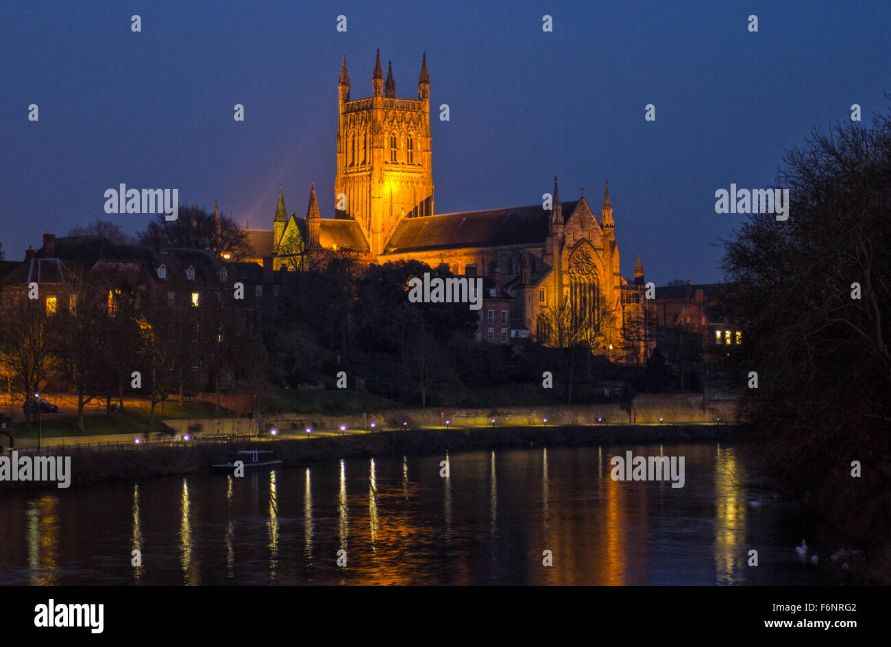 Worcester Kathedrale bei Nacht Stockfoto