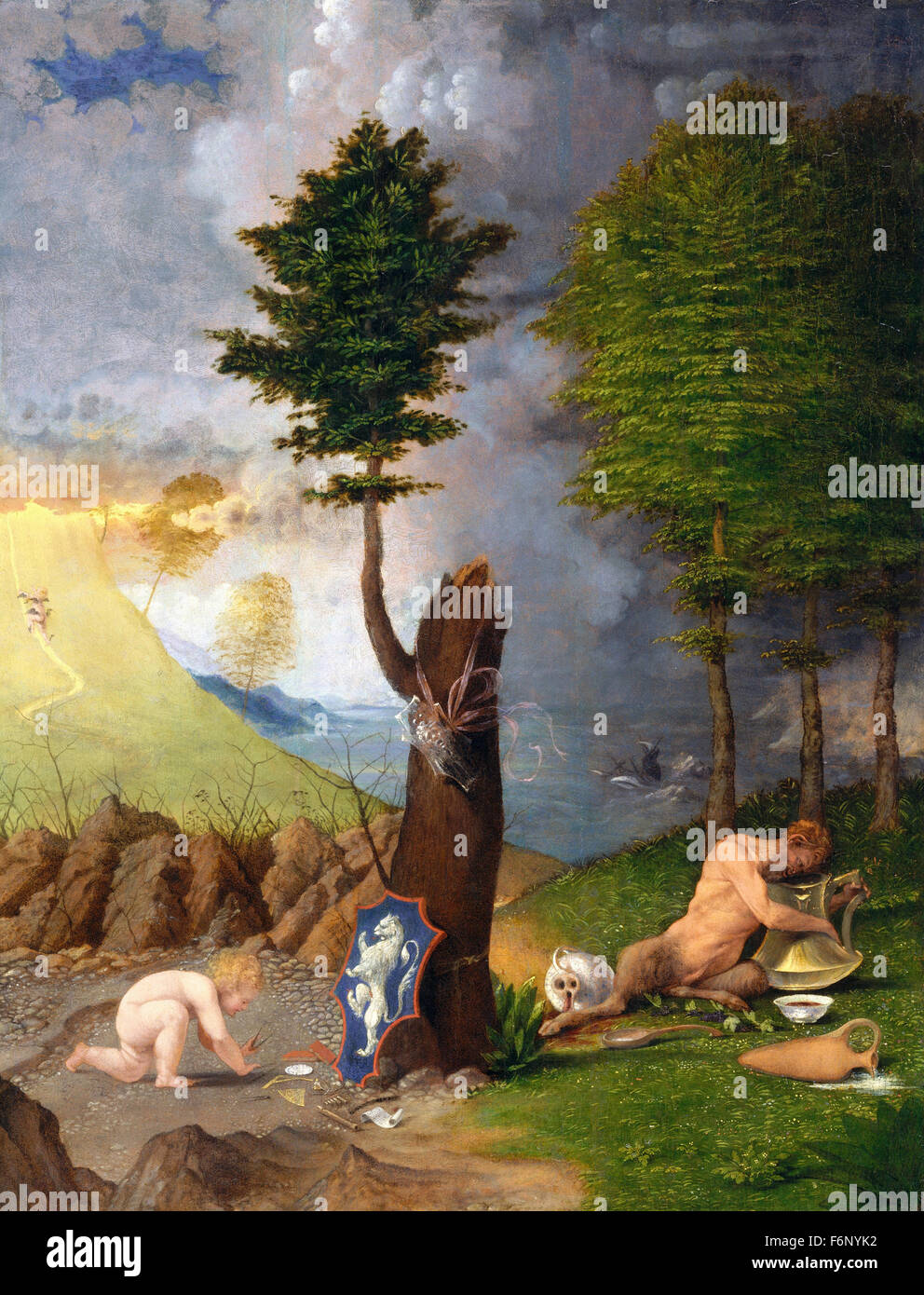 Lorenzo Lotto - Allegorie der Tugend und Laster Stockfotografie - Alamy