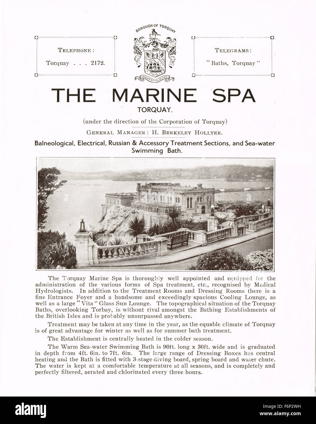 Anzeige von 1935 / Flyer für das jetzt abgerissen Marine Spa, Torquay, Devon Stockfoto