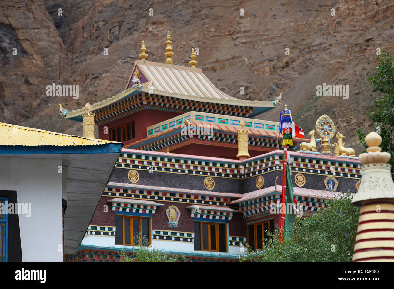 SPITI VALLEY - Ansicht von Kaza Kloster in Kaza Dorf, Himachal Pradesh, Indien Stockfoto