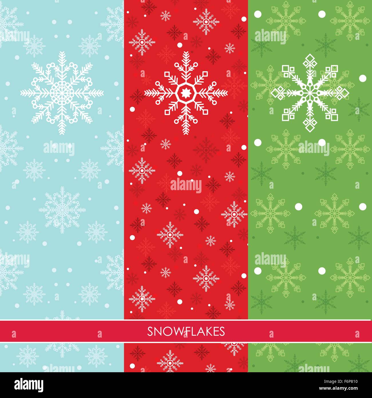 Vektor-Illustration der Schneeflocken im Hintergrund drei Farben: blau, rot und grün für Weihnachts- und Winterzeit Stock Vektor