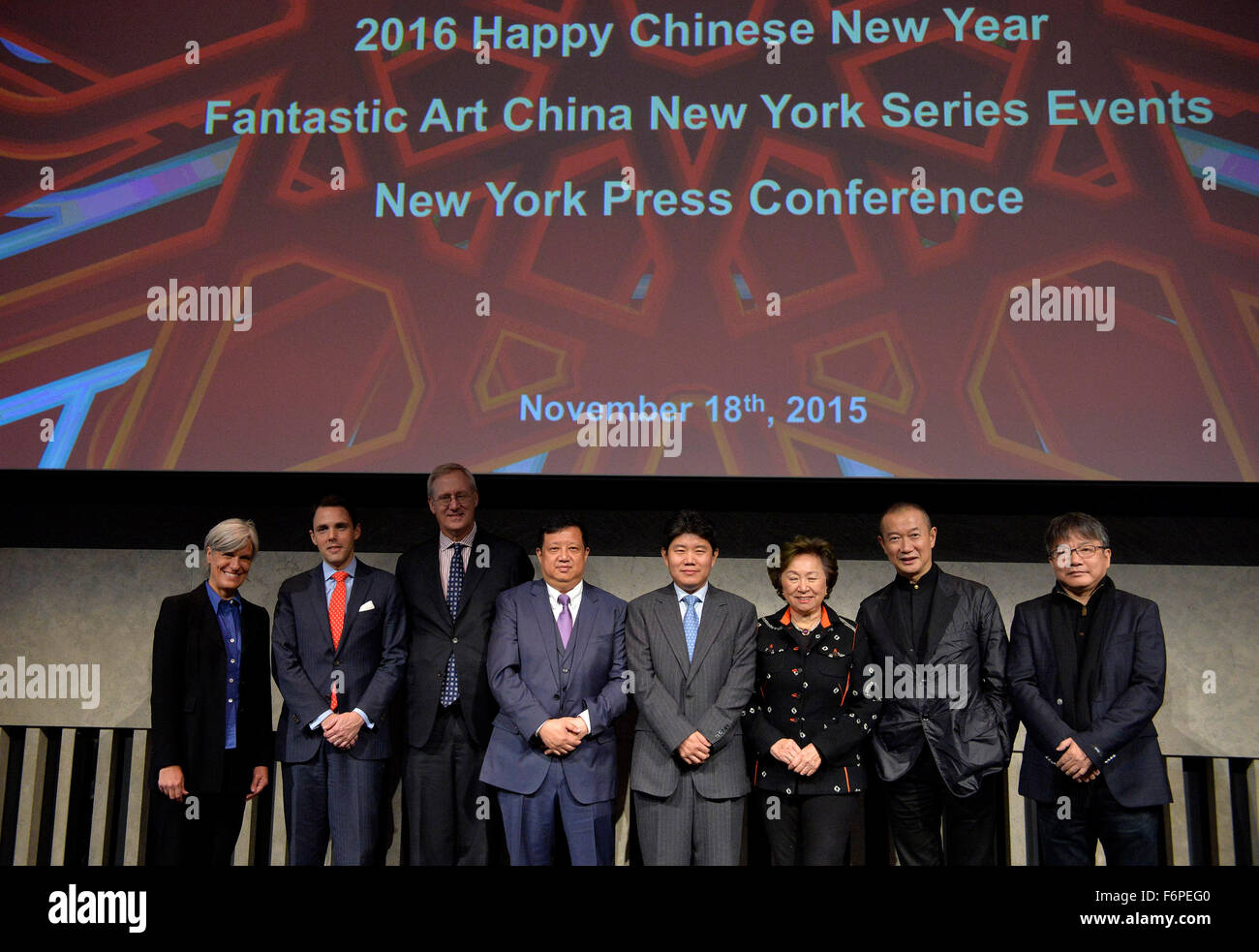 New York, USA. 18. November 2015. Gäste besuchen die Pressekonferenz von 2016 Happy Chinese New Year: Fantastic Art China New York Reihe Ereignisse in New York City, USA, 18. November 2015. © Wang Lei/Xinhua/Alamy Live-Nachrichten Stockfoto