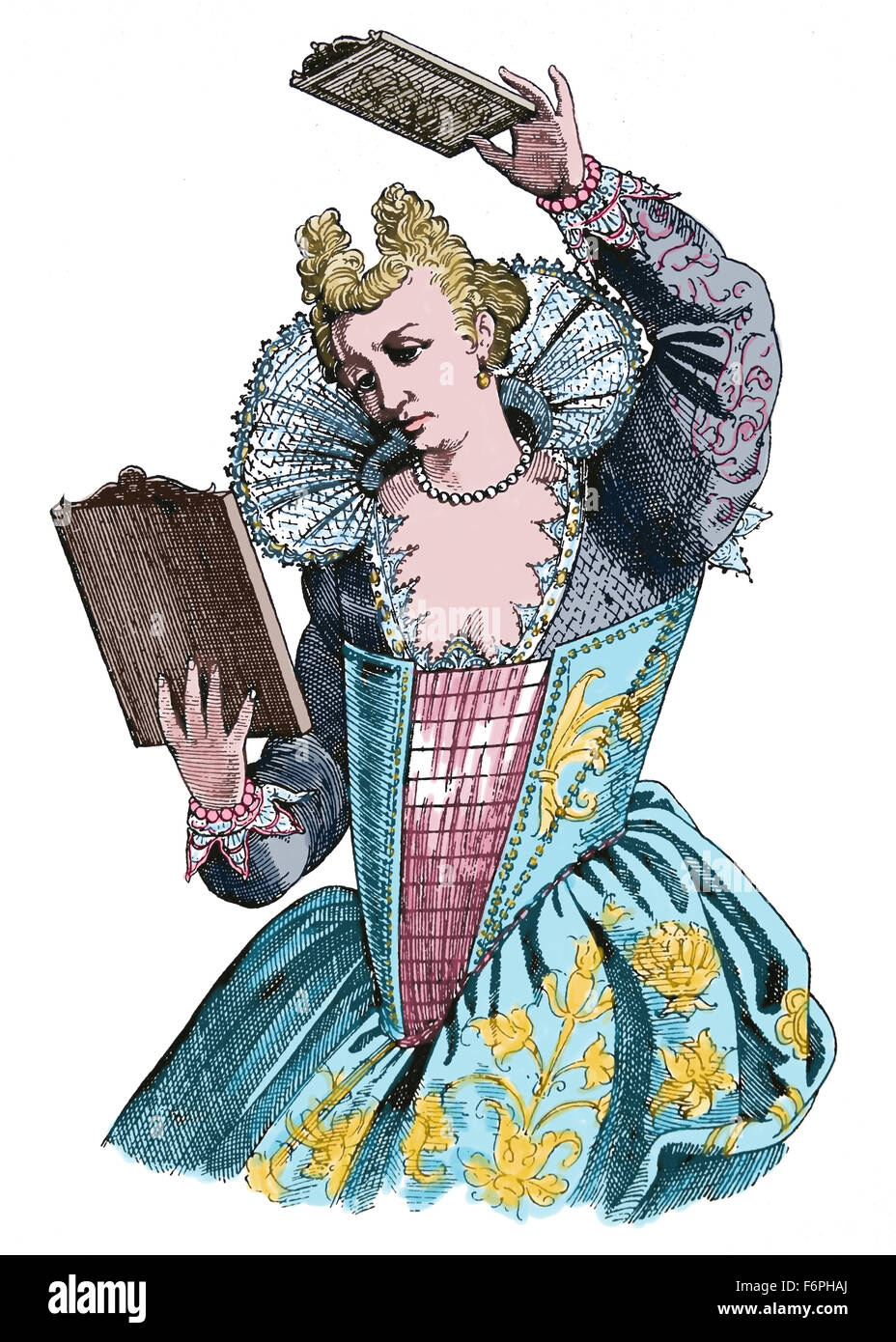 Italien. Dame aus Venedig. Gravur. Farbe. des 19. Jahrhunderts. Stockfoto