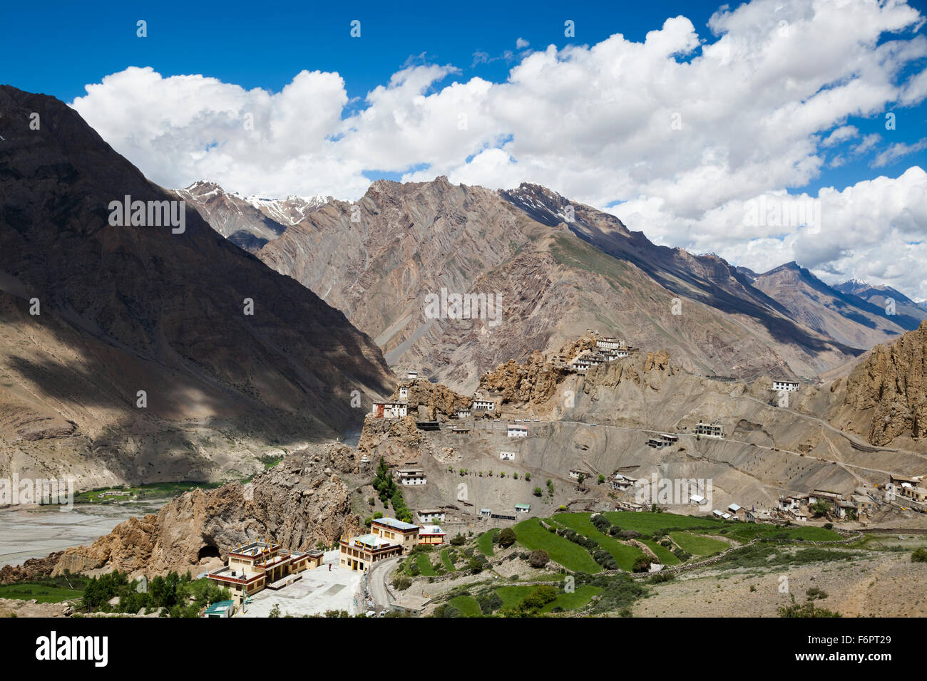 Blick über das Spiti Tal von Dhankar in der Himalaya-Region von Himachal Pradesh, Indien Stockfoto