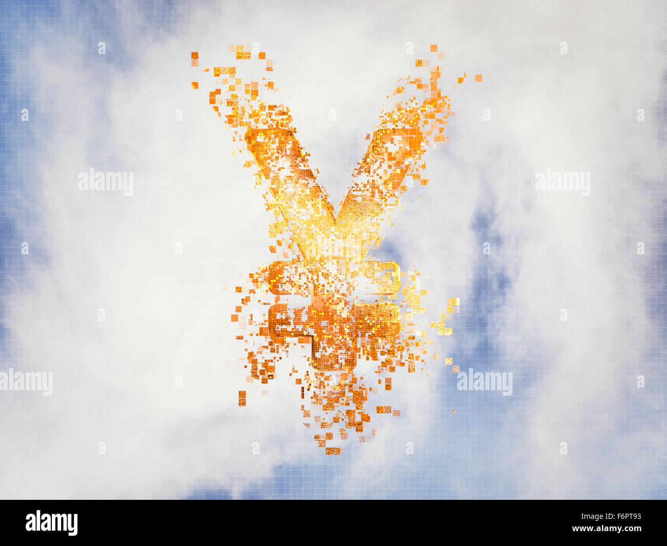 Pixelig-Yen-Zeichen im Himmel Stockfoto