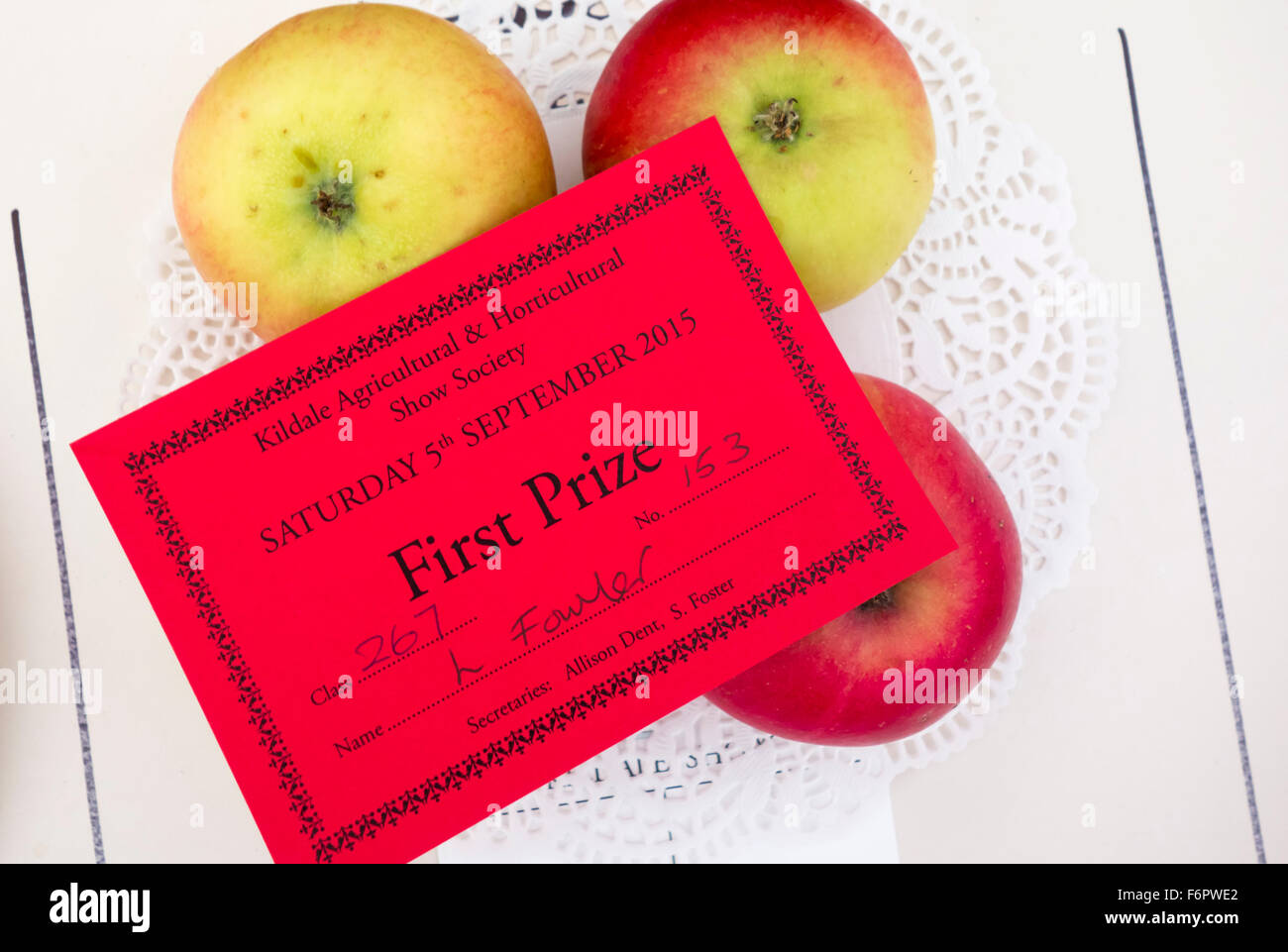 Preis gewinnende Äpfel an Kildale zeigen, North Yorkshire, England. UK Stockfoto