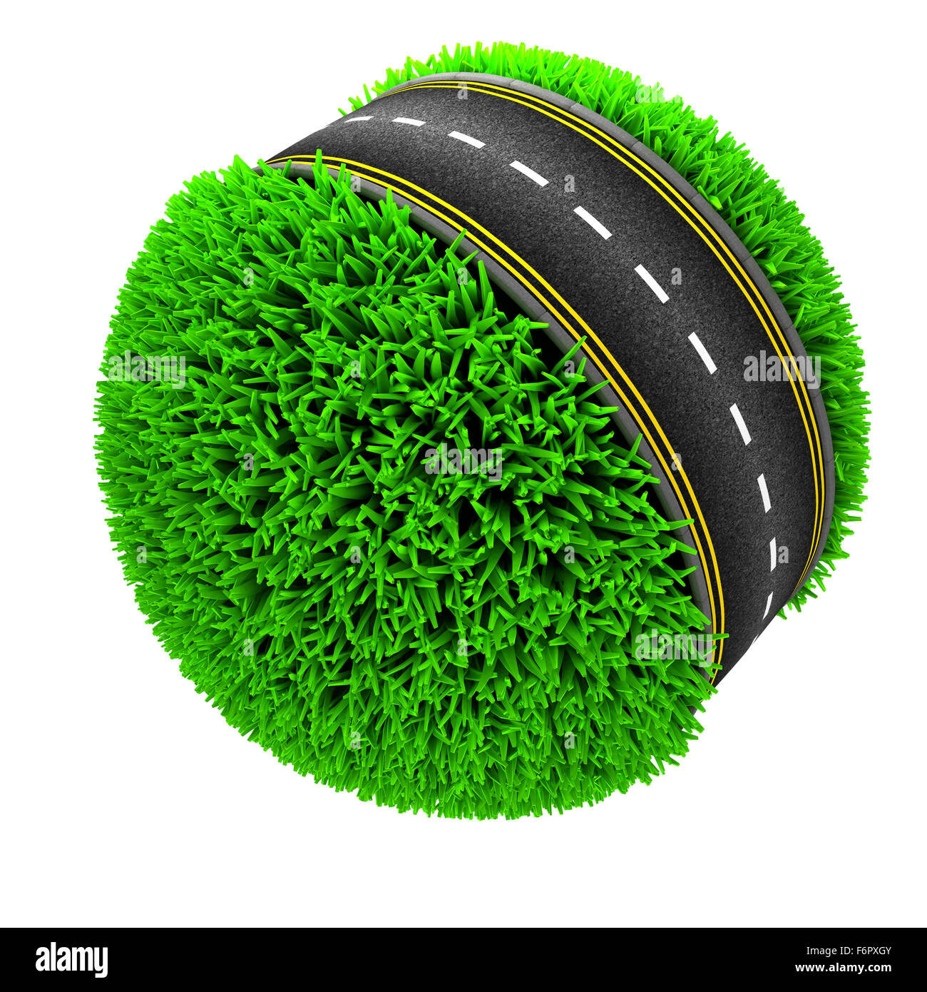 3D Rendern der Straße einen grasbewachsenen weltweit Stockfoto