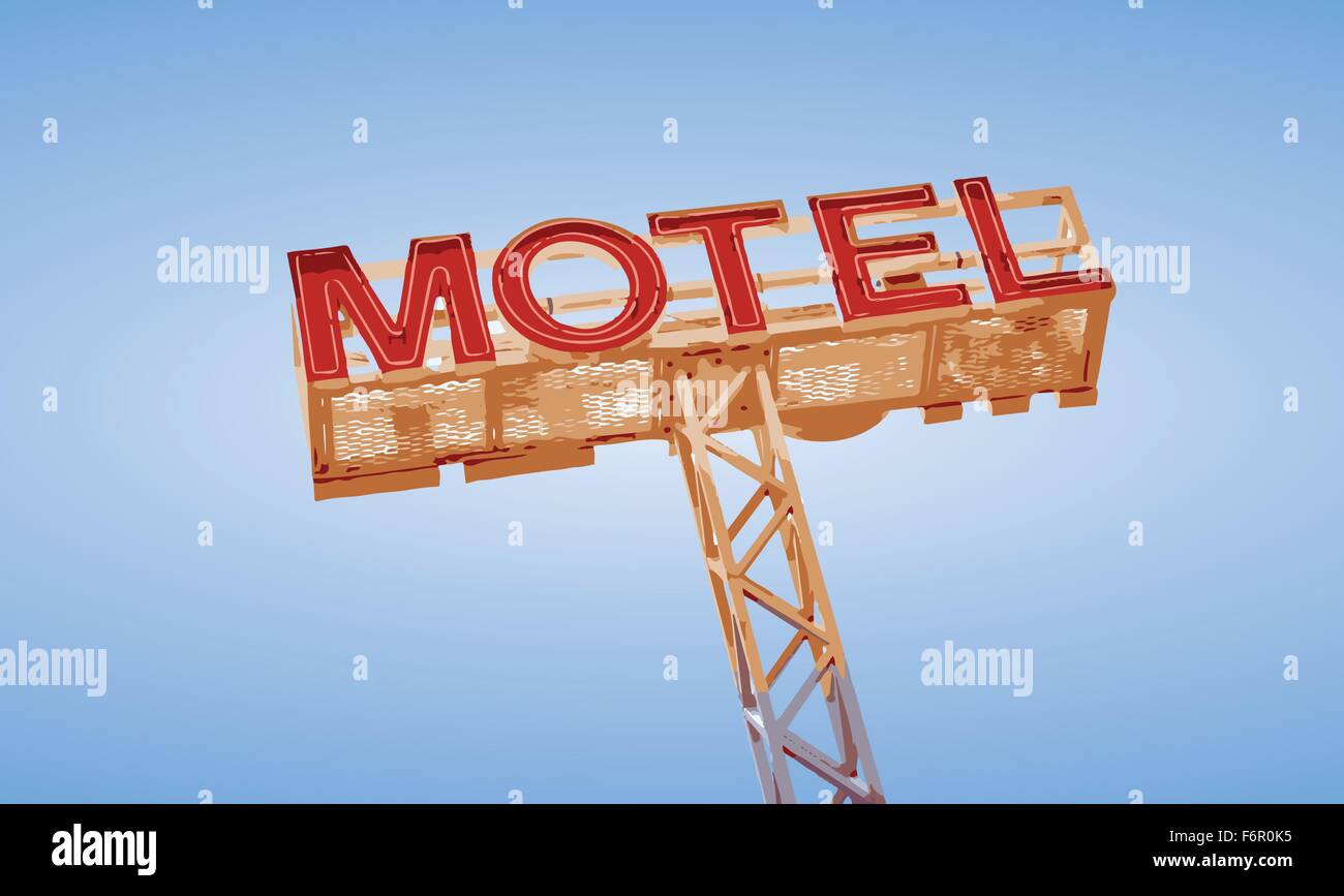 Klassische Reise Motel Leuchtreklame gegen blauen Himmel im Vektor Stock Vektor