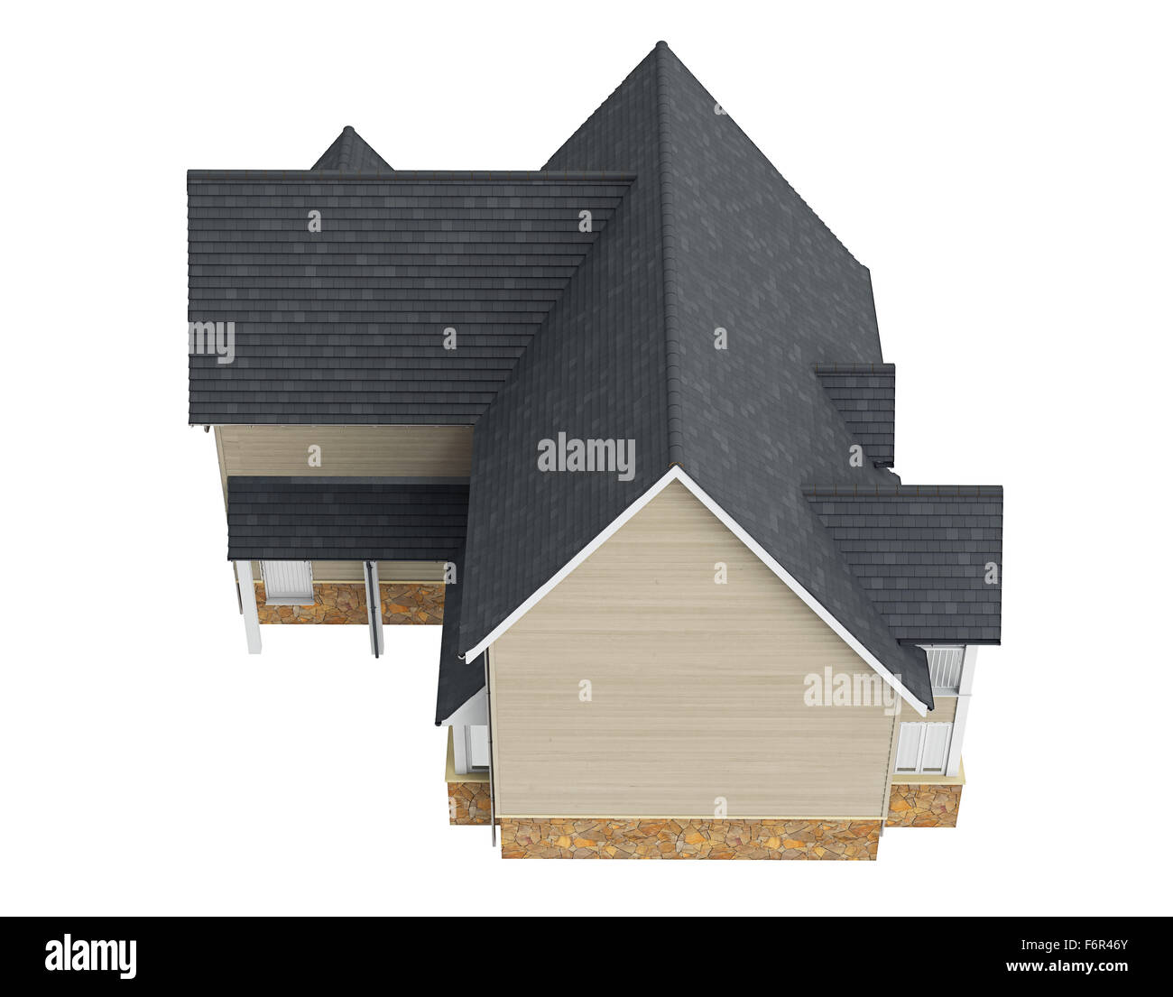 Haus mit Ziegeldach und Holz, Top Aussicht Stockfoto