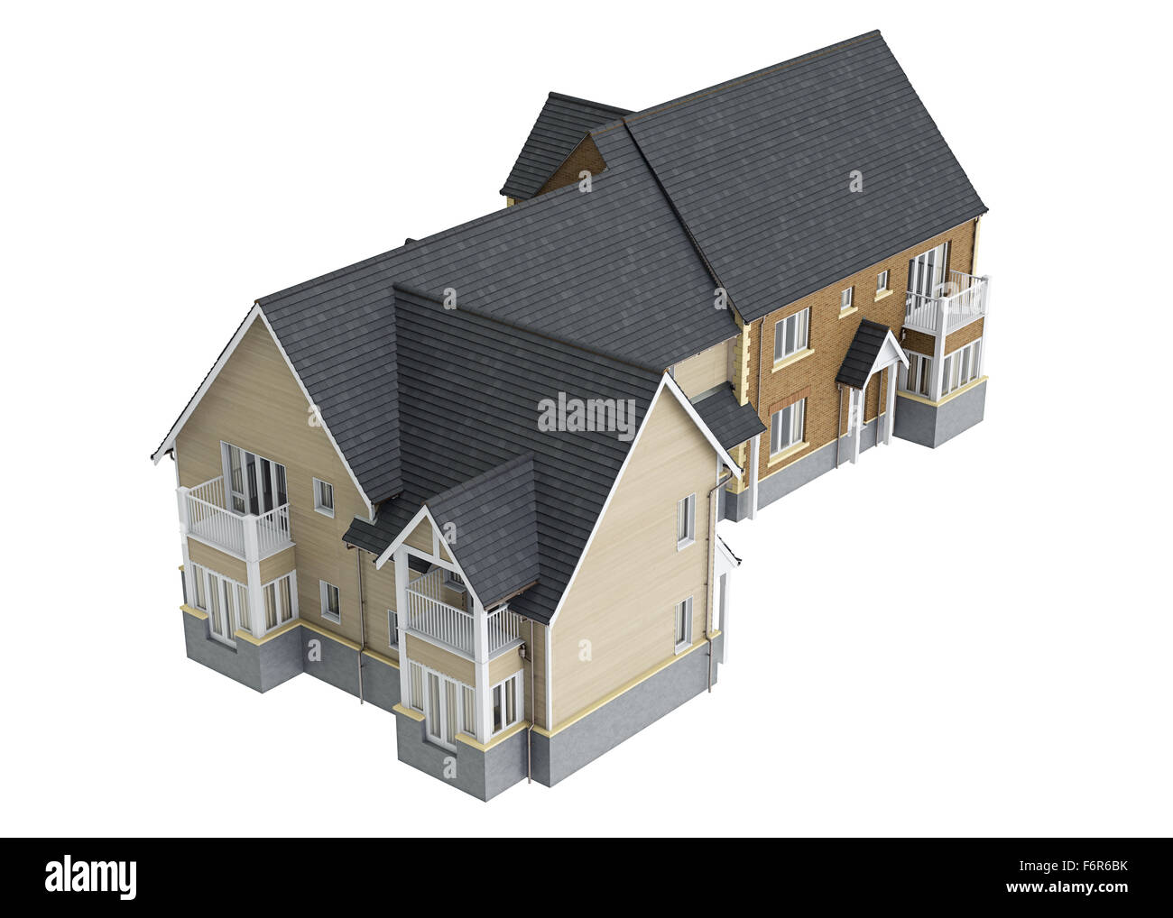 Haus mit Ziegeldach, Ansicht von oben Stockfoto