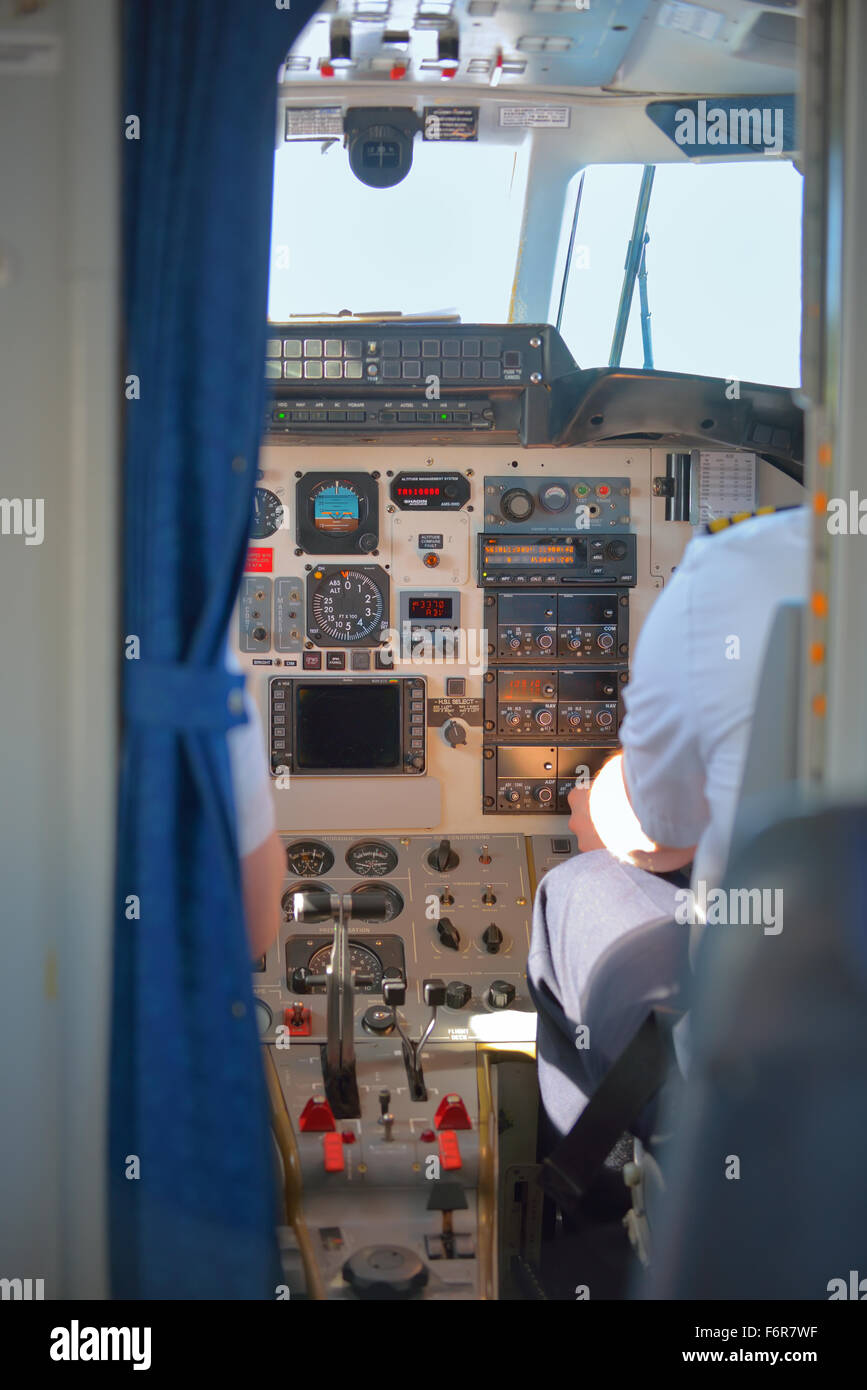 Piloten im Flugzeug-cockpit Stockfoto