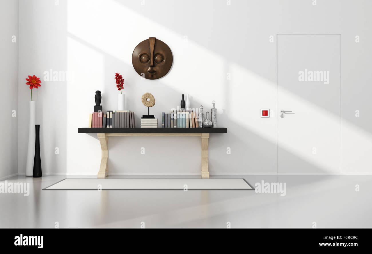 Minimalistische Heimat Eingang mit klassischen Consolle und geschlossener Tür - 3D Rendering Stockfoto