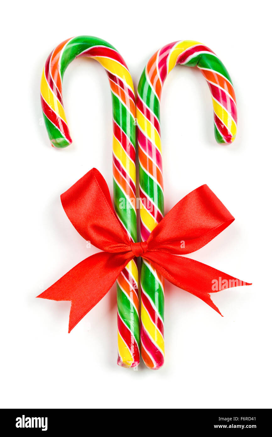 Weihnachten Zuckerstangen mit roter Schleife Stockfoto